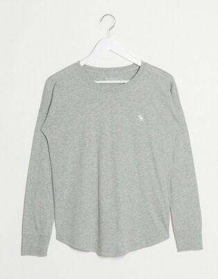 Abercrombie & Fitch Long Sleeve Text Logo Top In Grey