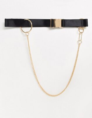 Asos Design Utility Buckle Jeans Belt With Ring And Chain Detail In Black