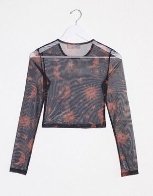 Noisy May Mesh Long Sleeve Top In Black