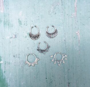 Silver Septum Ring,set Of Five,fake Septum,handmade,sterling Silver,septum Ring Without Piercing, Faux Septum Ring, Cuff, Septum Clip,tragus