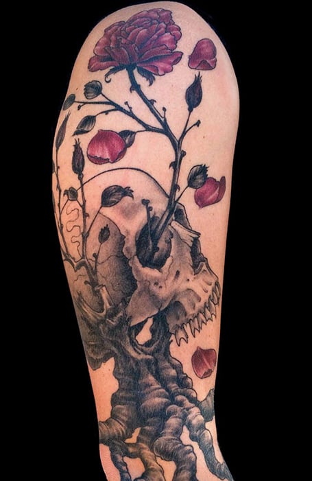 Skull And Flower Tattoo