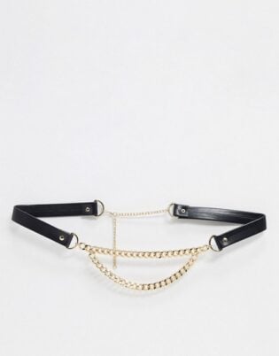 Topshop Belt In Black With Gold Chain Multi Link