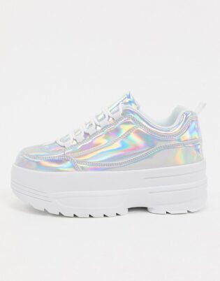 Truffle Collection Chunky Sneaker In Holographic