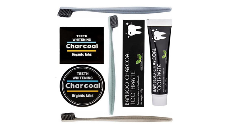 Teeth Whitening Bundle Bamboo Charcoal Toothpaste + Activated Coconut Charcoal Powder + 3 Wheat Straw Toothbrushes