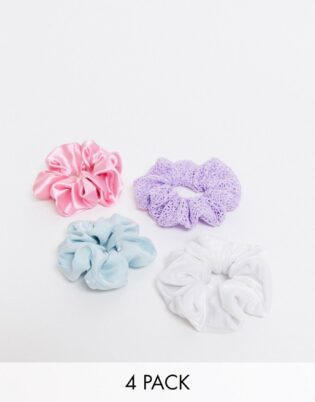 Asos Design Pack Of 4 Multi Fabric Scrunchies In Multi Colour