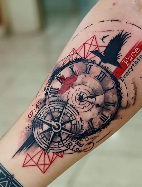 Compass And Clock Tattoo