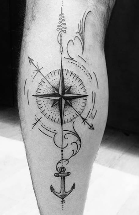 Leg Compass Tattoo