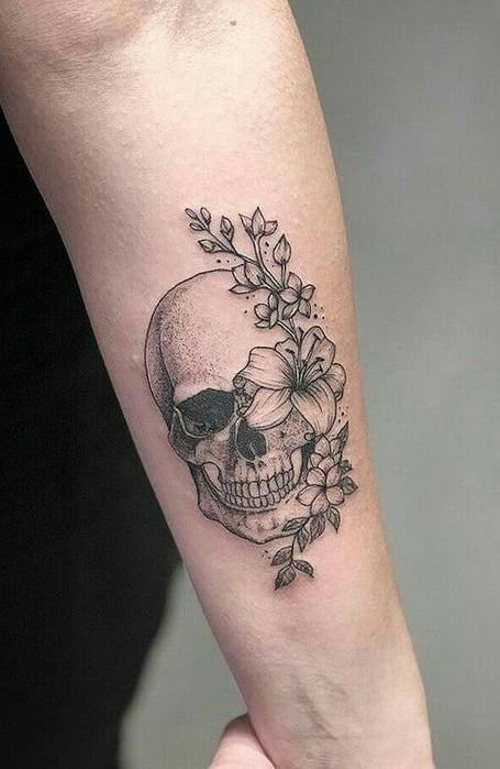 Skull And Flower Tattoo