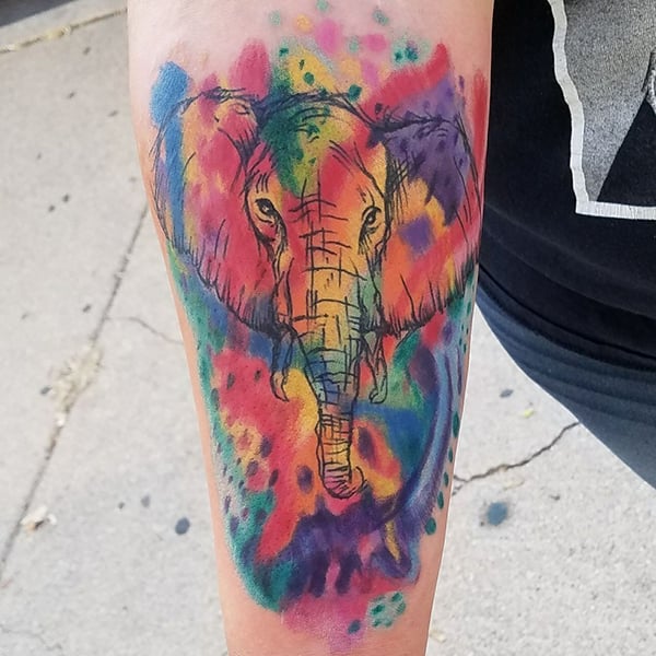 Watercolor Elephant Tattoo