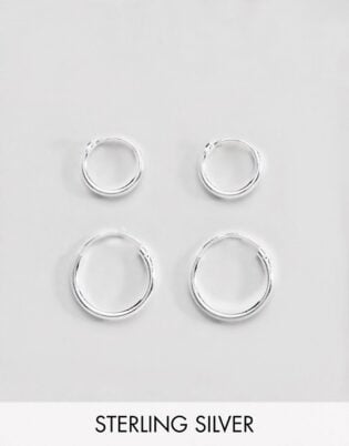 Asos Design Sterling Silver 12mm And 9mm Hoop Earring