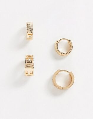 Asos Design Hoop Earring Pack In Shiny Gold Tone