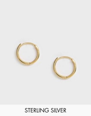 Asos Design Sterling Silver Chunky Hoop Earrings In 14k Gold Plate