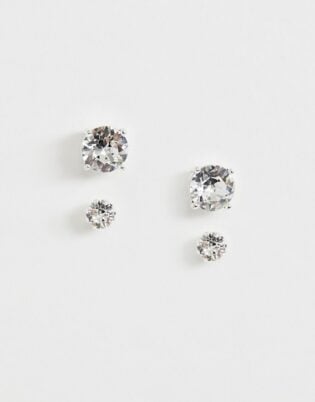 Asos Design Stud Earring Pack With Swarovski Crystal In Silver