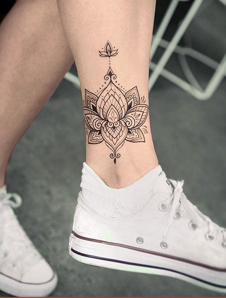 Ankle Lotus Tattoo
