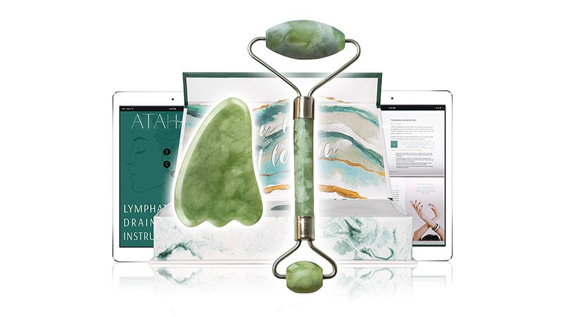 Atahana Premium Jade Roller 100% Natural Jade Stone Roller & Gua Sha Video Tutorial & Ebook Included