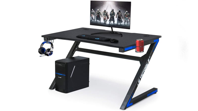 Computer Gaming Desk With Large Carbon Fiber Surface