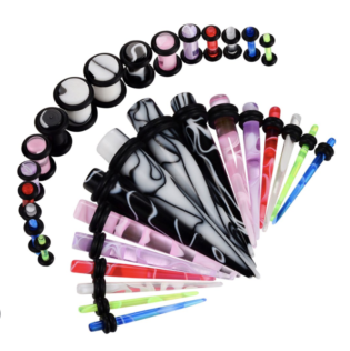 Gauges Kit 16 Pairs Mixed Color Marbled Acrylic Tapers Plugs