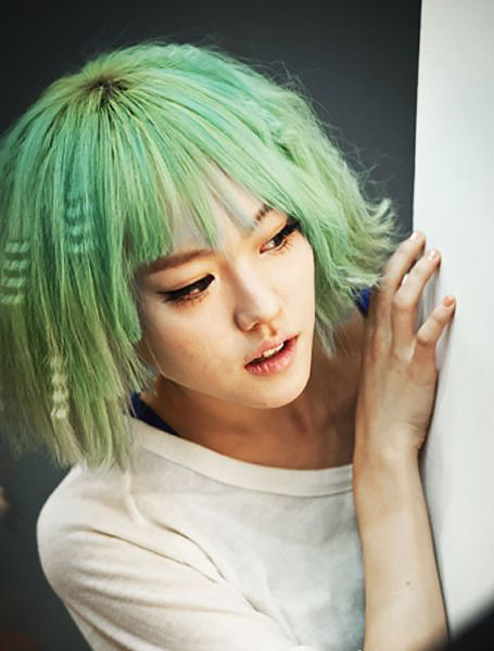 Green Crimped Hair Bob