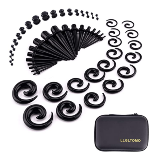 Llgltec Ear Stretching Kit 54 Pieces 14g 00g Ear Gauges Expander Set Acrylic Tapers And Plugs