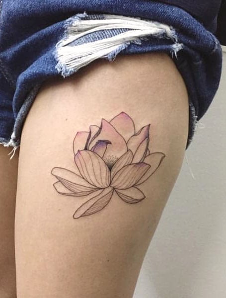 Lotus Flower Thigh Tattoo