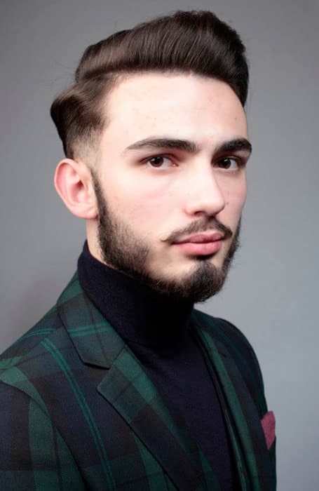 Low Fade + Pompadour + Hard Part