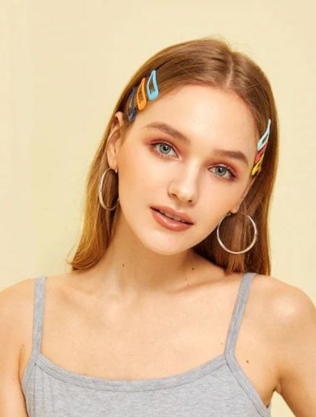 Middle Part With Colorful Hair Clips