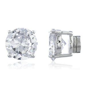 New & Improved! Silvertone With Clear Cz Round Magnetic Stud Earrings