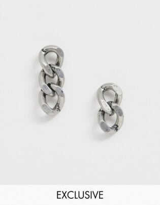Reclaimed Vintage Inspired Chain Drop Earrings In Burnished Silver Exclusive To Asos