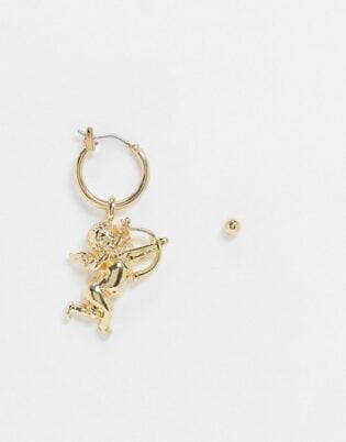 Reclaimed Vintage Inspired Cherub Earring In Gold