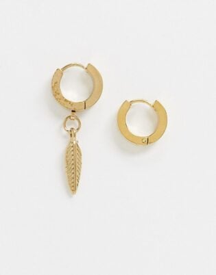 River Island Gold Plated Stainless Steel Hoop Earrings With Feather Charm