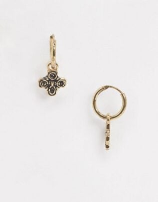 Wftw Hoop Earrings In Gold With Chunky Cross Charms