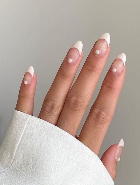 White French Tip With Pearls