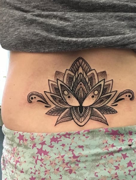 Cool Lotus Flower Tattoo On Women Lower Back