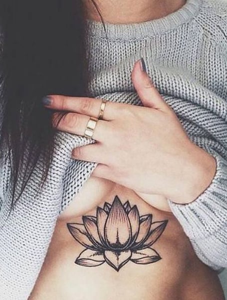 Lotus Flower Under Breast Ink