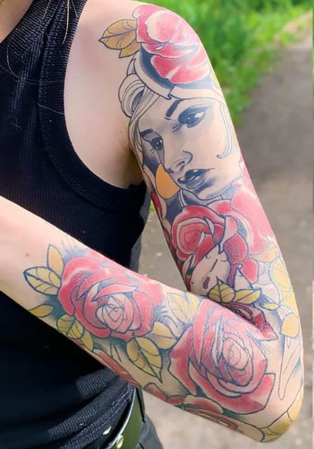 Colorful Sleeve Tattoo Women 2