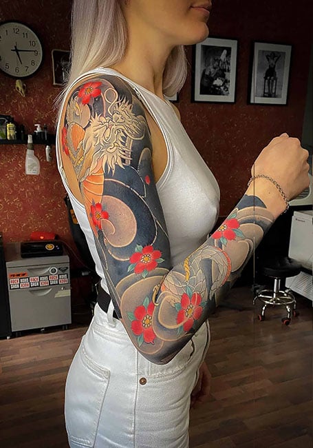 Colorful Sleeve Tattoo Women 3