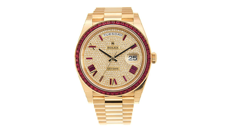 Day Date 40 Diamond Pave W Red Sapphire Bezel Men's Watch