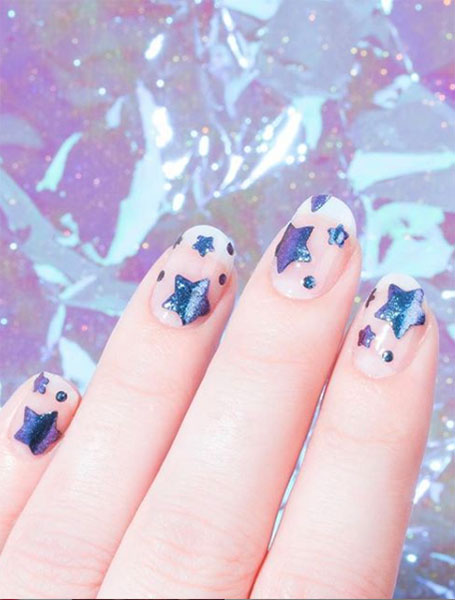 Holographic Blue Star Nails