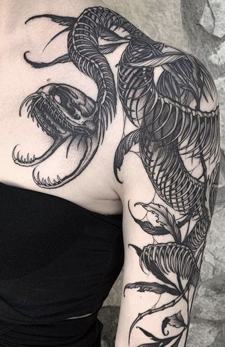 An Amazing and Attractive Japanese Snake Tattoo on Chest  rtattoo