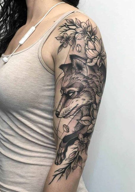 Sleeve Tattoo Women Wolf