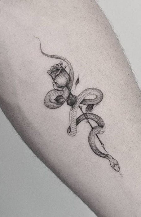 Snake And Rose Tattoo 1