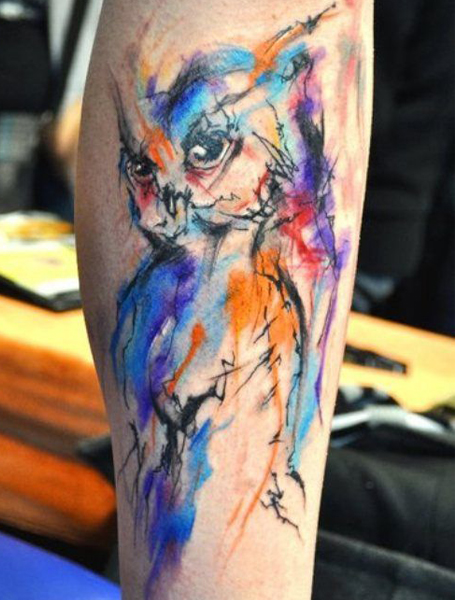 Watercolor Owl Tattoo