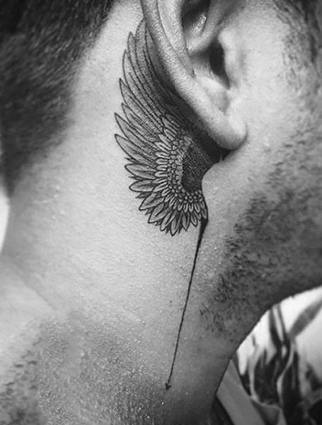 Angel Wings Behind The Ear Tattoo