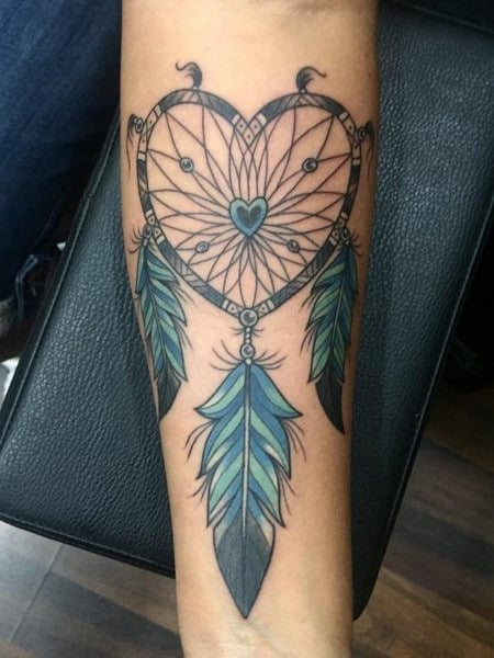 Blue Dream Catcher with Feather Temporary Tattoo  neartattoos