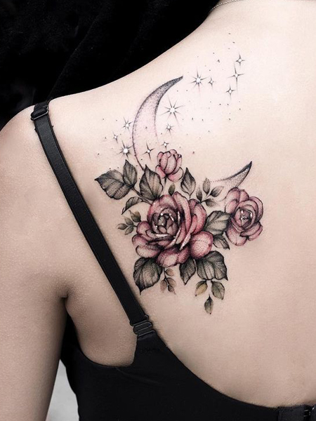 Moon And Rose Tattoo