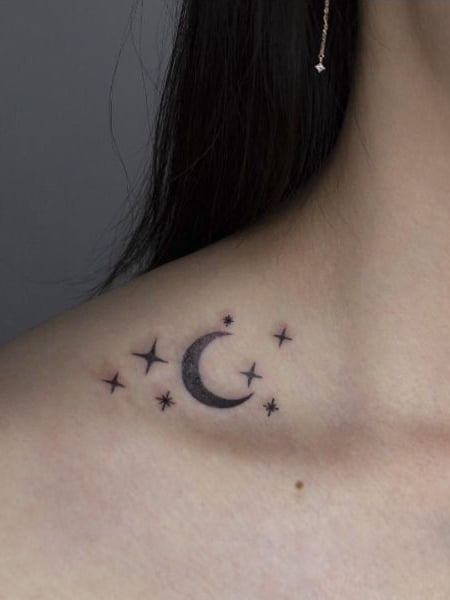 small moon tattoo girl  Tiny Tattoo inc