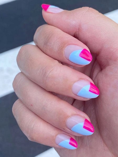 Neon Pink And Baby Blue Nail Art