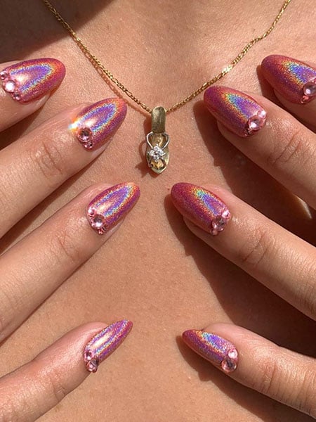 Pink Holographic Nail Art