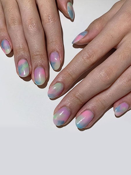 Pink Watercolor Effect Nails