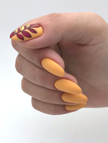 Yellow Manicure With Leavess